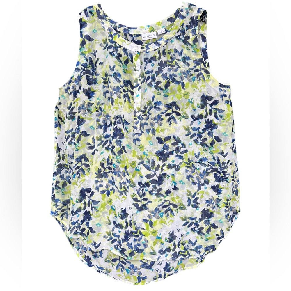 Liz Claiborne Woman Sheer Floral Tunic White/Green/Blue Size 3X